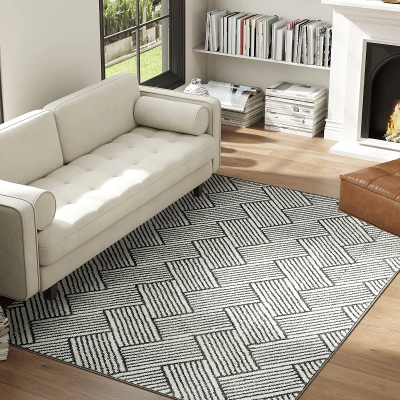 HOMCOM Covor salon 170 x 120 cm blănuri scurte lavabil în mașină hipoalergenic pentru sufragerie, dormitor, birou, gri