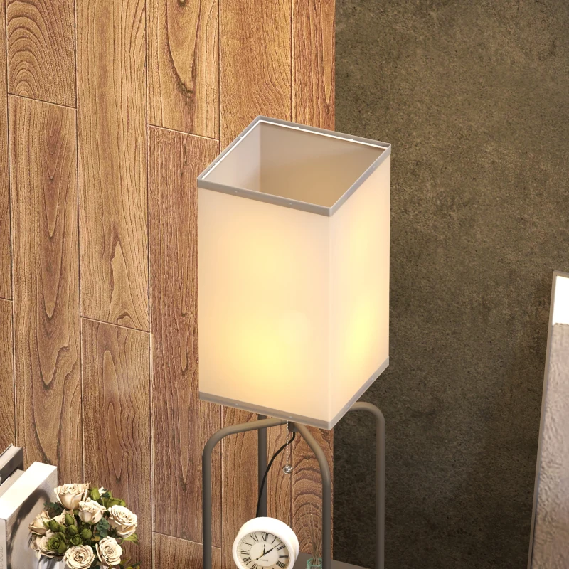 HOMCOM Lampadar de salon cu rafturi, abajur din material textil, comutator cu lant pentru salon, camera de dormit