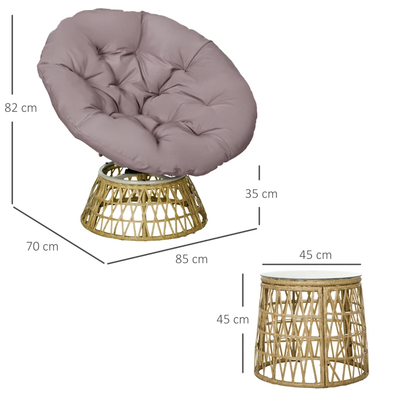 Outsunny Set de bistro pentru balcon, set de terasă, set rezistent la intemperii, perne detașabile, 85 cm x 70 cm x 82 cm, Natural + Maro deschis