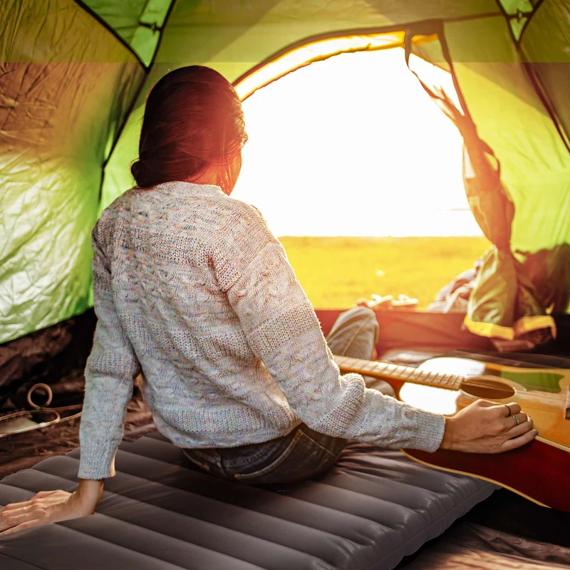 Outsunny Matelas gonflable pentru camping 1 persoană pliabil cu geantă de transport 195 x 70 x 10 cm gri