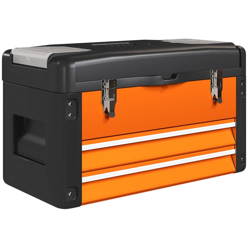 HOMCOM Cutie de scule goală, 49,7 x 25,3 x 28,9 cm Cufăr de scule cu sertar, Mini-cutie Oțel Portocaliu