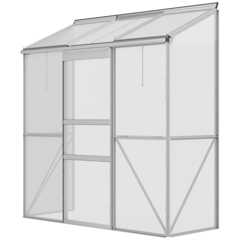 Outsunny Solar de prindere, Ușă glisantă, Ferestre de acoperiș, Policarbonat+Aluminiu, Culoare: Argintiu, 192 x 68 x 196 cm