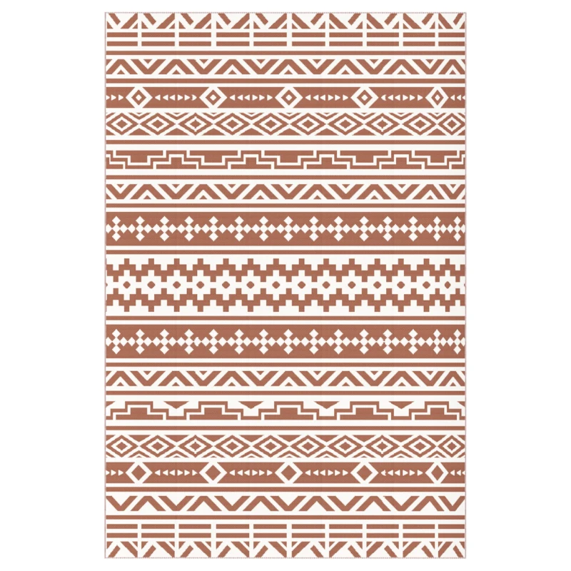 Outsunny Covor exterior reversibil 1,8 x 2,7 m, covor de sol cu model zid geometric din PP geantă de transport roșu și alb