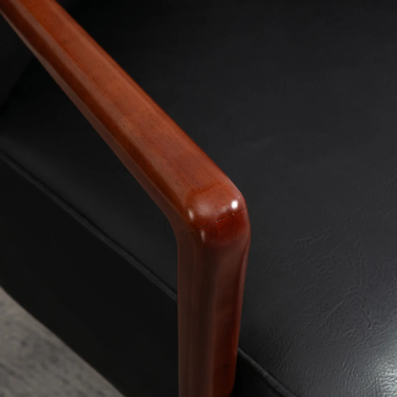 HOMCOM Fotoliu decorativ, scaun larg, aspect de piele, cadru din lemn, 120 kg, 67x77x80 cm, Negru