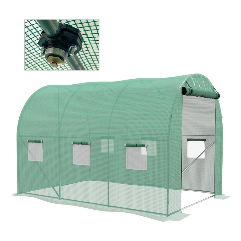 Outsunny Seră de Grădină Tunel 6 m² cu sistem de irigare integrat, 3L x 2l m 6 ferestre Ușă rulabilă Verde