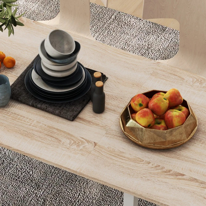 HOMCOM Masă de Comedor Extensibilă cu Picioare de Oțel pentru 4-6 Persoane 160x70x76 cm Lemn Natural