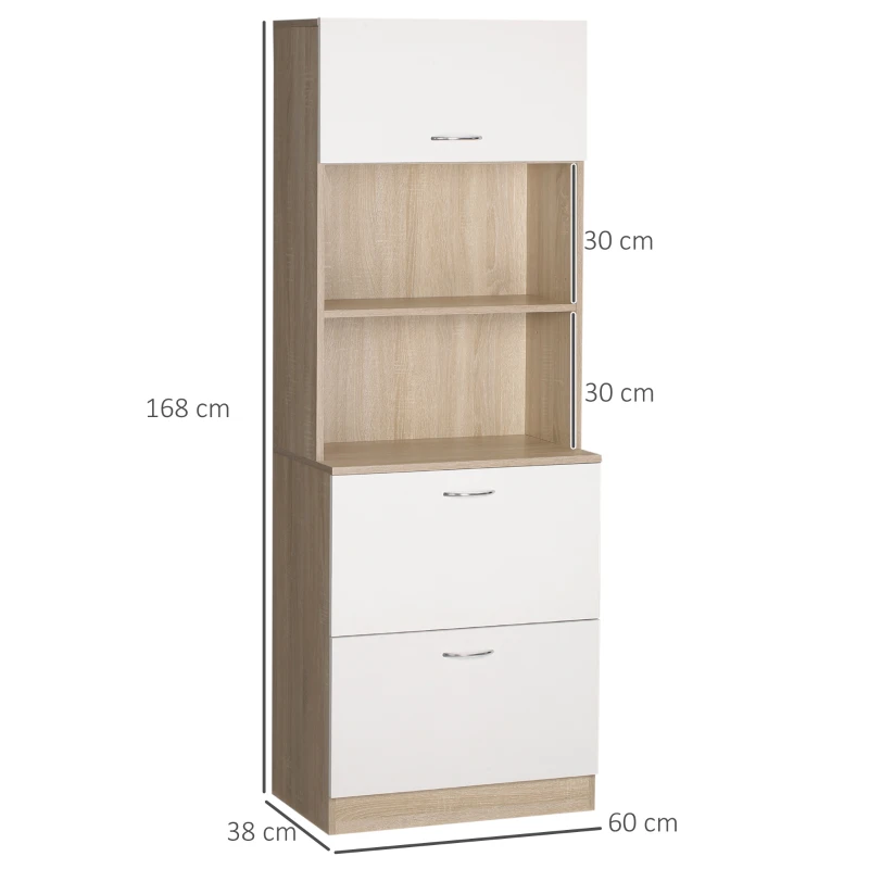HOMCOM Bufet de bucătărie dulap de bucătărie cu multi-stocare 2 sertare 1 dulap + blat mare 60 x 38 x 168 cm MDF alb
