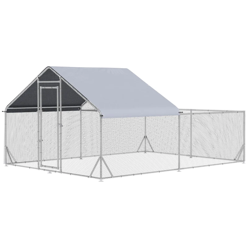 PawHut Grajd pentru pui cu excrocodil volieră exterior 12 m², parc cu plasă, 4L x 3l x 2H m, spațiu acoperit