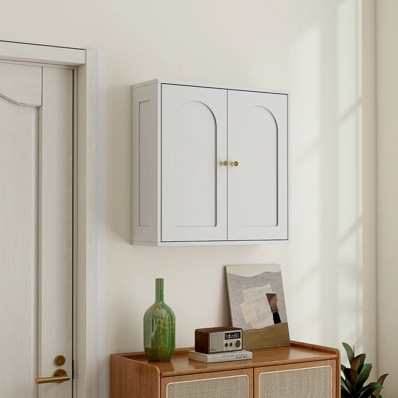 HOMCOM Dulap de perete, mobilier înalt de baie modern cu dulap cu dublă ușă și mânere aurii, 60x20x60 cm, alb