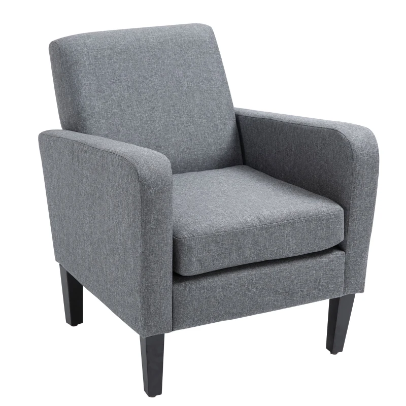 HOMCOM Fotoliu de o persoana, Fotoliu de relaxare, Fotoliu capitonat cu picioare din lemn, Material textil aspect de in, 66 x 72 x 74 cm, Gri deschis