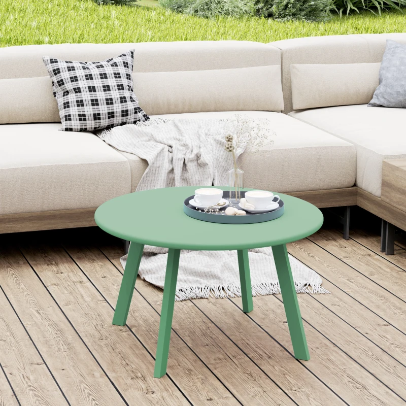 Outsunny Masa de cafea mică rotundă, masă auxiliară cu protecții anti-alunecare, cadru din metal, pentru grădină, Ø 70 x 42 cm, verde