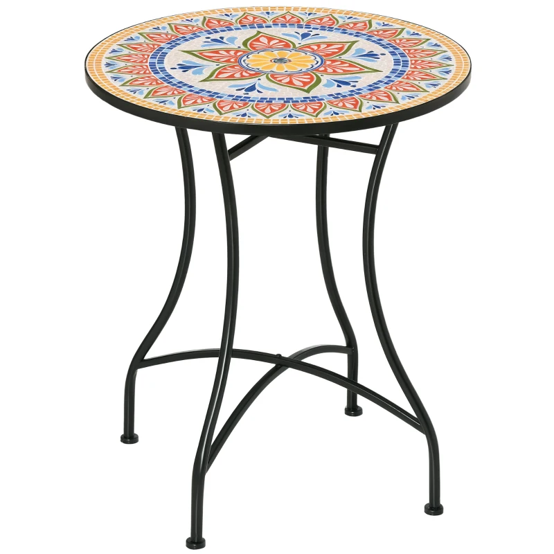 Masa de grădină Outsunny Ø60 cm, rezistent la intemperii din metal, masă de exterior, masă de camping, masă auxiliară rotundă pentru terasă de grădină în roșu + albastru + alb