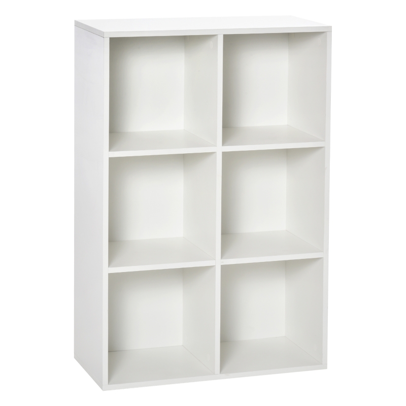 HOMCOM Raft pentru Cărți Cu 6 Cuburi de Depozitare din Lemn de 3 Nivele pentru Sufragerie Dormitor Birou 65,5x30x97,5 cm Alb