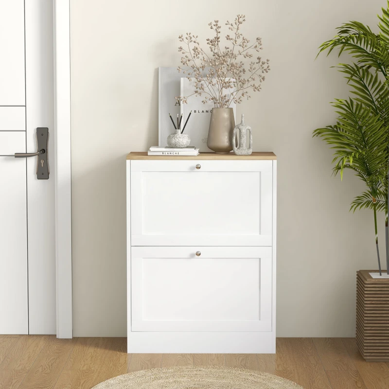 HOMCOM Dulap de pantofi 12 perechi, mobilier de intrare cu 2 sertare rabatabile și rafturi reglabile, 60 x 24 x 80 cm, alb