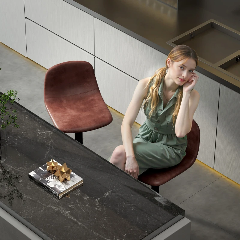 HOMCOM Set 2 Scaune Inalte Reglabile 360° cu Spatar si Suport pentru Picioare pentru Bucatarie Bar sau Sufragerie 40,5x44x84-104 cm Maro