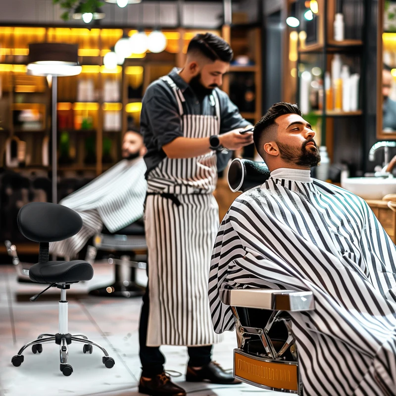 HOMCOM Rollhocker höhenverstellbar mit Rückenlehne Drehhocker 83-98 cm Arbeitshocker 360° drehbar für Büro Salon