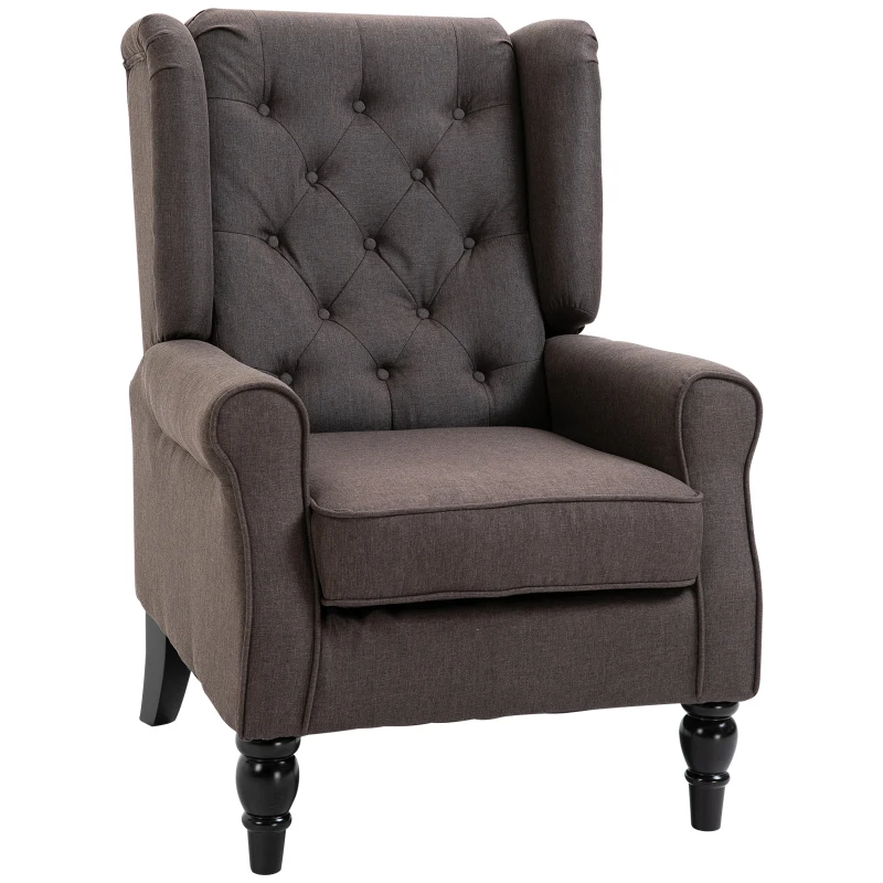 HOMCOM Fauteuil de salon capitonné avec assise large, pieds en bois, style classique, grand confort, 74 x 86 x 102 cm, marron