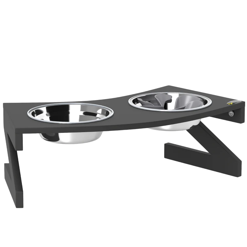 PawHut Suport pentru boluri câine ridicat cu suport, boluri câine cu 2 boluri din oțel inoxidabil de 1L 52,5 x 30 x 16,5 cm negru