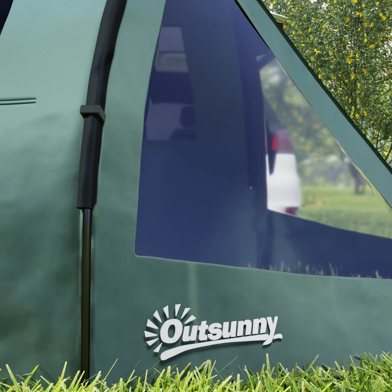 Outsunny Cort de camping pentru 3-4 persoane, două camere interioare, fereastră de plasă, verde, 4,75 x 2,64 x 1,72 m