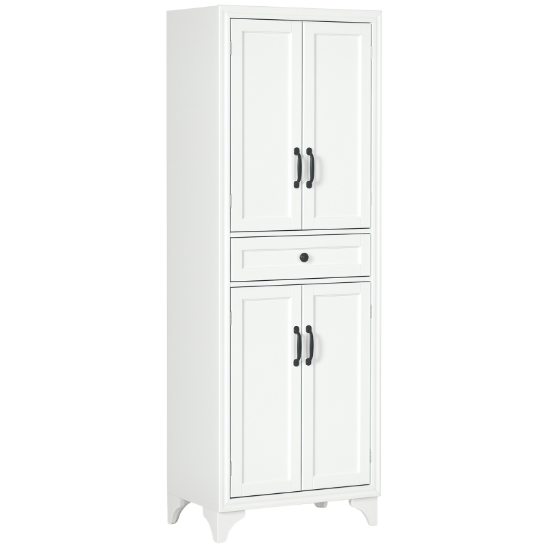 HOMCOM Bufet înalt armoire de cuisine 4 uși 2 dulapuri si 1 sertar central inaltime 170 cm cu raft reglabil alb