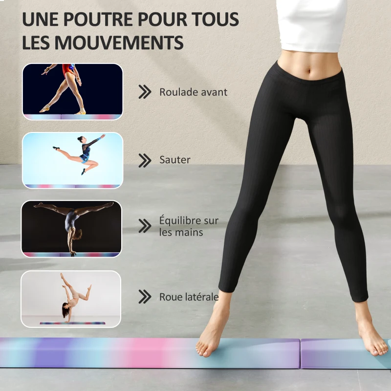 SPORTNOW Poutre de gymnastique pliable fond antidérapant, poignée de transport, 236 x 10/15 x 6,5 cm multicolore