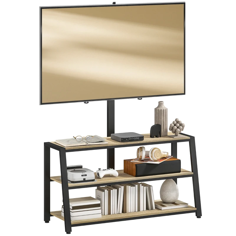 HOMCOM Mobilier TV cu suport pentru televizoare de la 32 la 70 de inci, rafturi deschise, unghi ajustabil 35°, 108x41x135cm, efect lemn natural