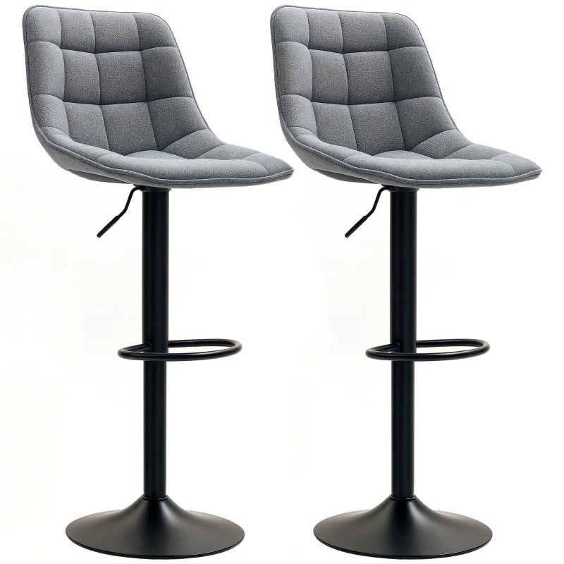 HOMCOM Scaun de bar modern, set de 2 scaune rotative cu spătar, reglabil pe înălțime, cu suport pentru picioare, tapițat, Gri închis