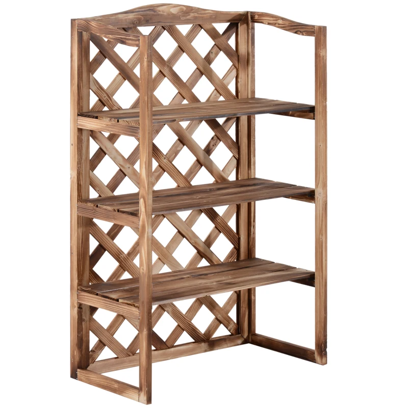 Outsunny Suport pentru flori Scăriță pentru flori Raftul pentru plante 3 etaje Lemn de brad (Model8)