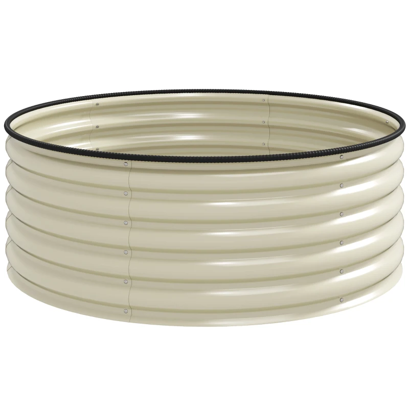 Outsunny ghiveci galvanizat pentru flori și plante, cu margine de siguranță și bază deschisă, 120x120x43 cm, alb crem