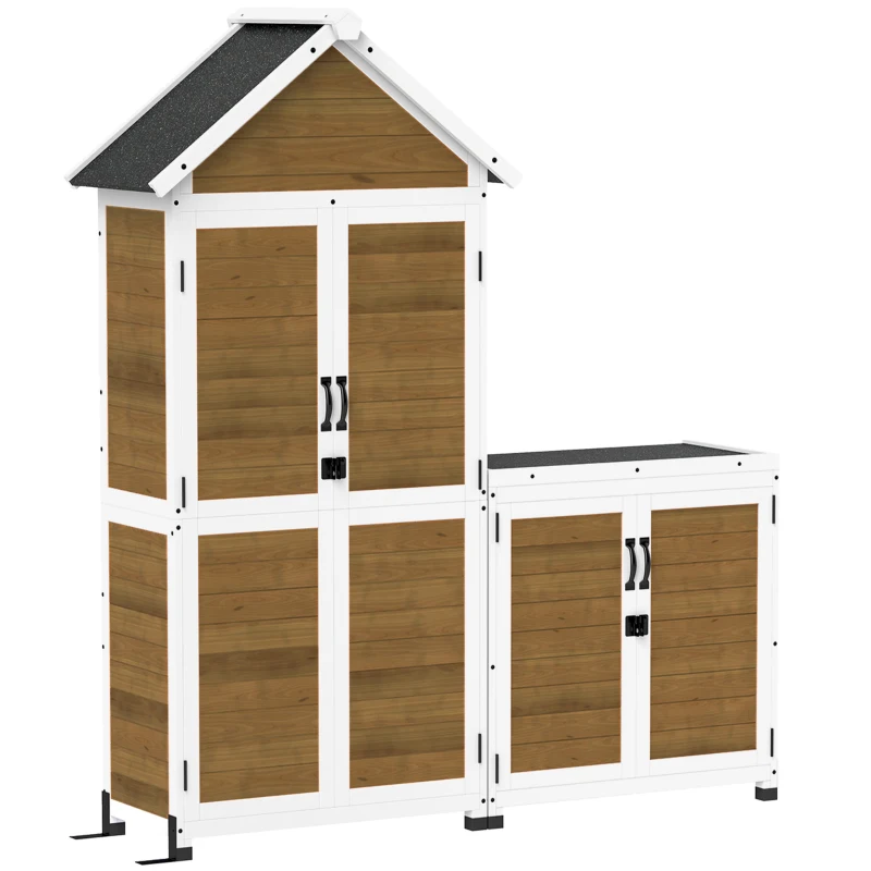 Outsunny Abri de jardin + armoire de rangement en bois cu toit incliné en asfalt, rafturi și uși blochează, natural