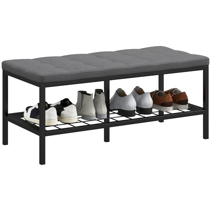 HOMCOM Banc de pantofi cu pernă rembursată și raft de depozitare, banc de intrare pentru hol, cameră, 90x41x40 cm, gri