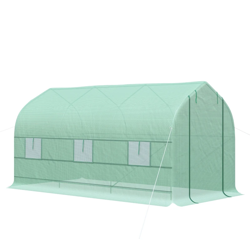Outsunny Seră de Grădină 4x2x2 m Seră Tunel cu 6 Ferestre Transpirabile și Ușă Pliabilă Verde
