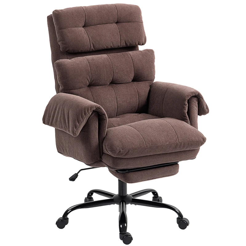 HOMCOM Chaise de bureau avec dossier réglable, fauteuil rembourré roulant, fauteuil rembourré, réglable en hauteur, en acier, Marron