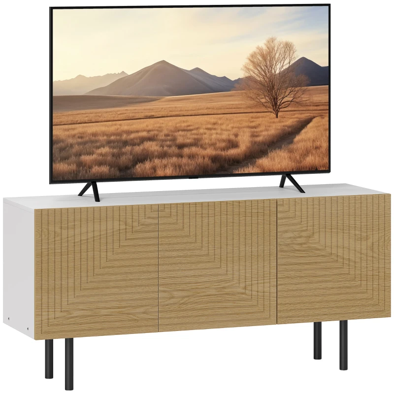 HOMCOM Mobila TV pentru de până la 65 de inch cu dulapuri cu ușă canelată și trecere cabluri pentru sufragerie, dormitor, efect lemn natural
