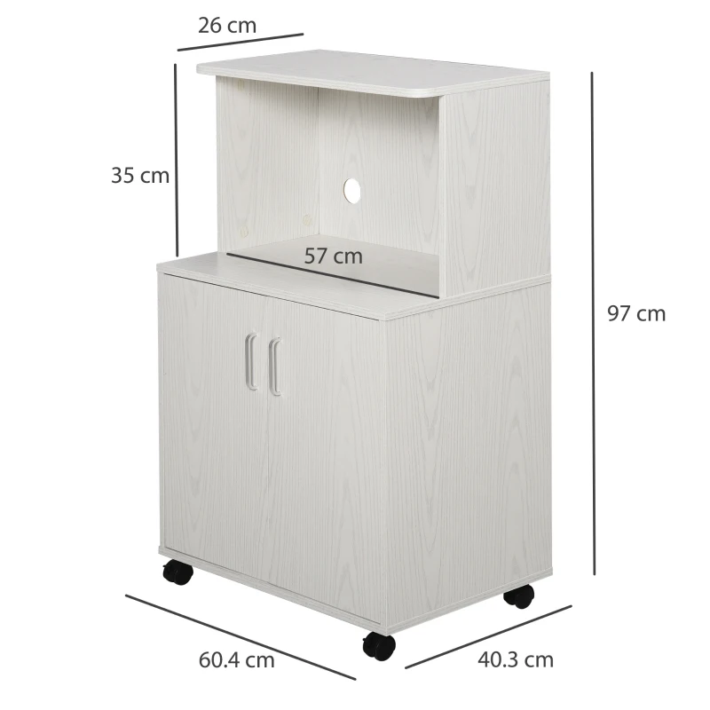 HOMCOM Cărucior cărucior cuptor cu microunde dulap 2 uși - dim. 60,4L x 40,3l x 97H cm - alb