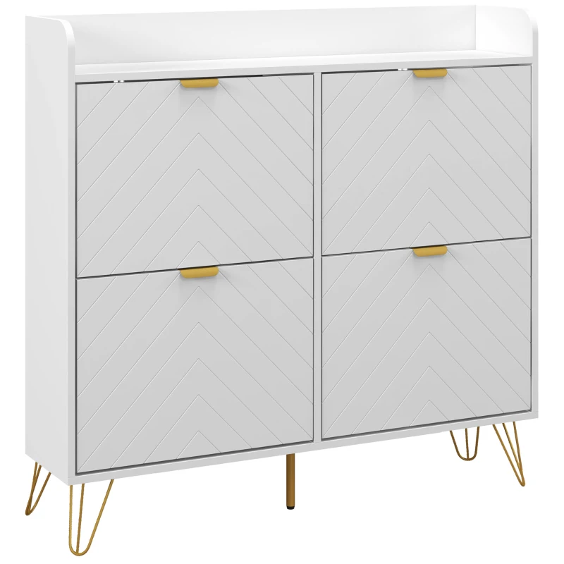 HOMCOM Dulap pentru încălțăminte 4 abtibilduri, cu raft reglabil, depozitare încălțăminte 106 x 24 x 102 cm, alb