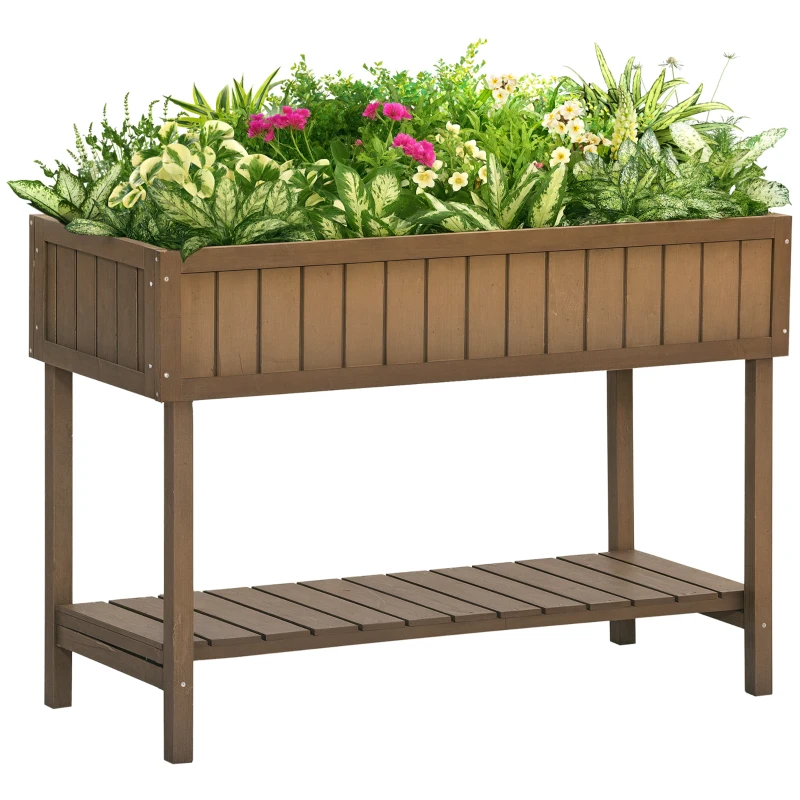 Outsunny Ghiveci pe Picioare pătrat Potager raft dim. 110L x 46l x 76H cm 8 Compartimente Inserturi de irigare Lemn de Brad