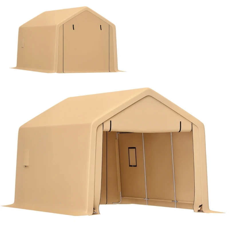 Outsunny Carport tente de garaj 3 x 5,2 m, adapost auto exterior carport pentru masina cu usa rabatabila detasabila galben