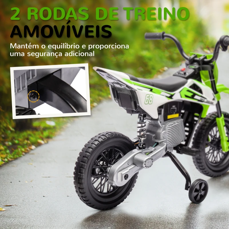 AIYAPLAY Mota Elétrica para Crianças com Bateria 12V Música Velocidade 2,4-5 km/h e Rodas Auxiliares 107x56x70 cm Verde