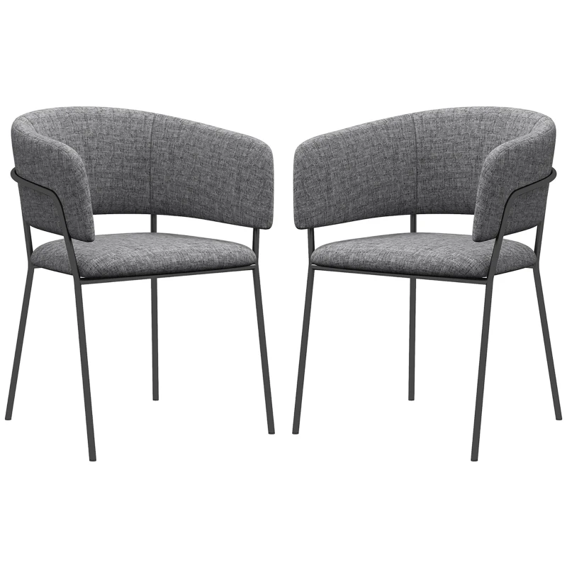 HOMCOM Lot de 2 scaune de dining picioare din oțel, șezut tapitat în material textil aspect lin, gri