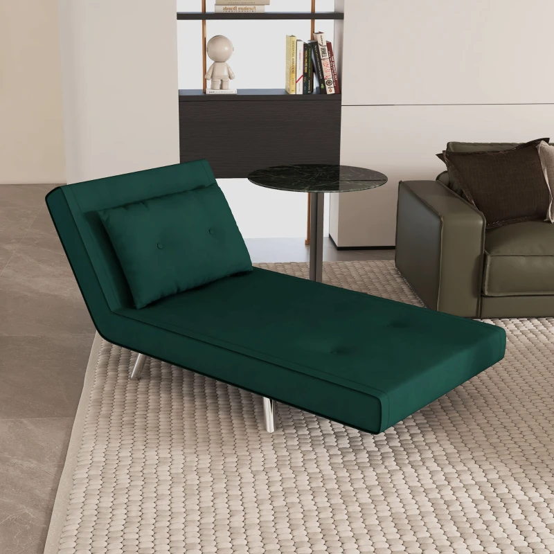 HOMCOM Fotoliu recliner cu funcție de pat, butoane decorative, aspect de pânză, 77 cm x 88 cm x 83 cm, Verde