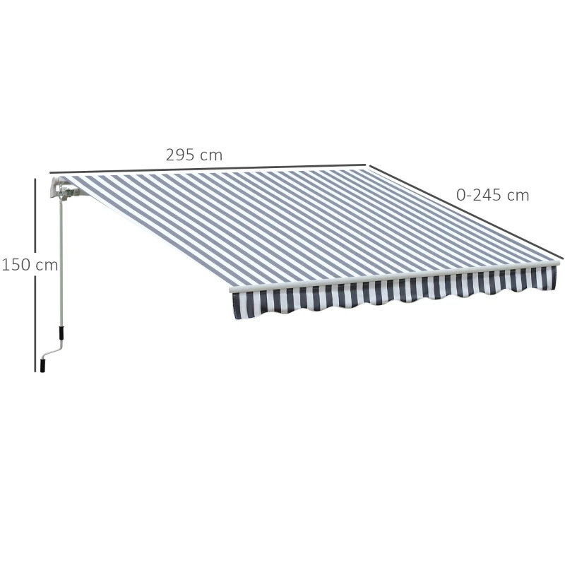 Outsunny Parasol cu Brațe Articulate Protecție Solară Manivelă Balcon Aluminiu Gri Alb 2,95 x 2,45 m