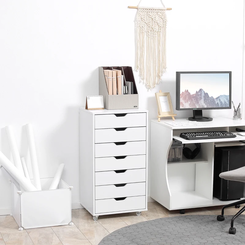 Vinsetto Caisson de bureau cu roți mobilier depozitare birou cu 7 sertare organizator pentru documente, format A4 sau scrisori
