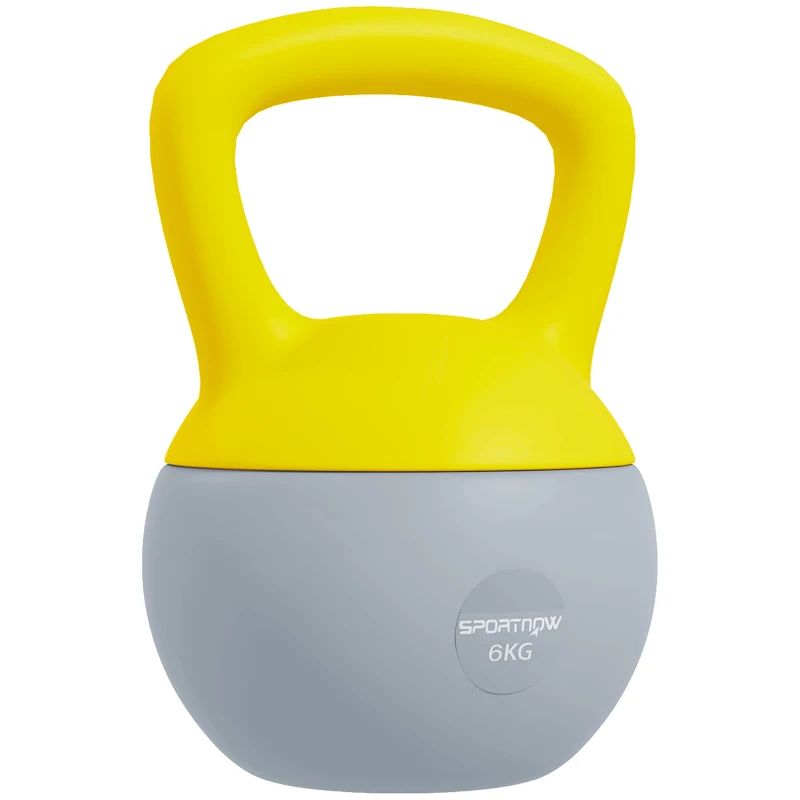 SPORTNOW Kettlebell de 6 kg cu mâner antiderapant pentru fitness musculație cardio, gri și galben