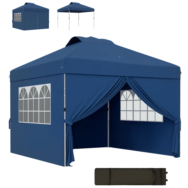 Outsunny Tonnella barnum pop-up pliabil 3 x 3 inaltime reglabila pereti laterali aerisiri ferestre sac de transport cu roti