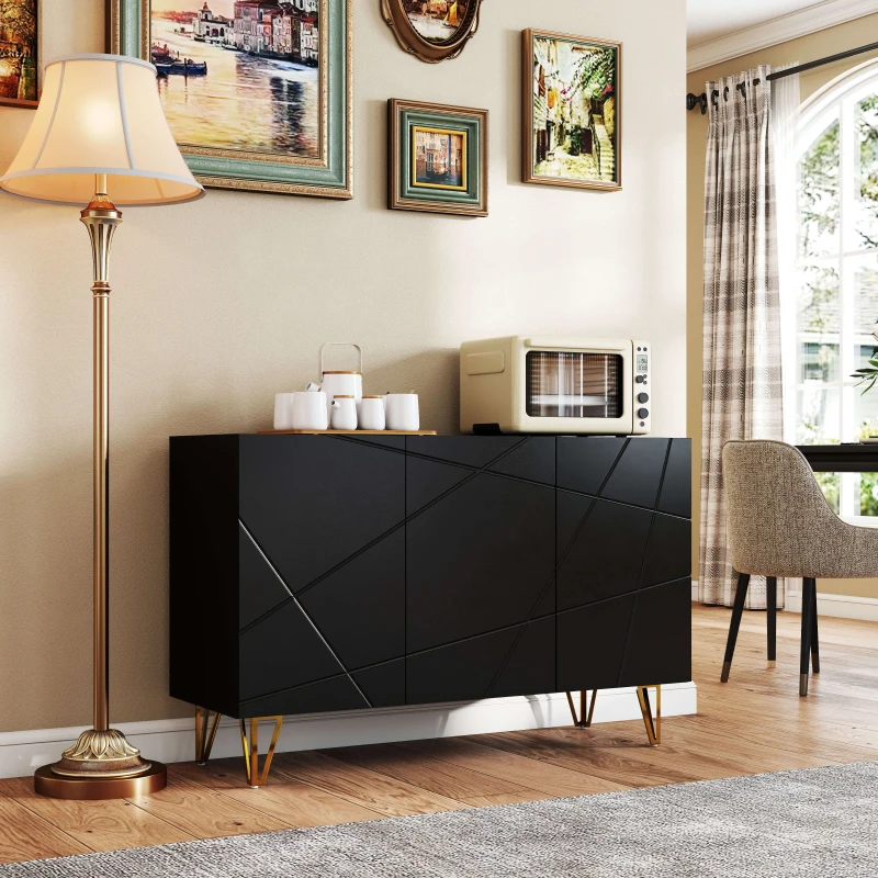 HOMCOM Mobile Contenitore con 2 Armadietti e Ripiano Regolabile, in Truciolato e Metallo, 120x40x75 cm, Nero e Oro