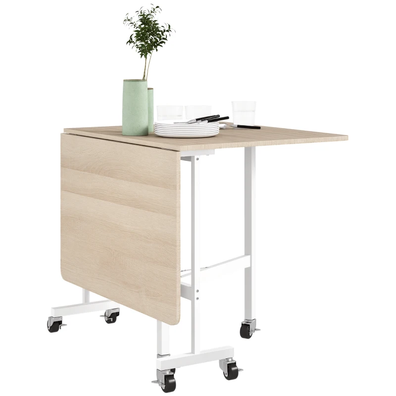 HOMCOM Masă de Dining Pliabilă pentru 4-6 Persoane cu Roți și Aripi Rabatabile Masă Rabatabilă pentru Bucătărie Sufragerie 120x80x73 cm Stejar