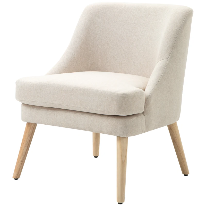 HOMCOM Fotoliu Scandinav Fotoliu confortabil pentru salon Fotoliu pentru dormitor Picioare din lemn masiv captuseala din material de in bej