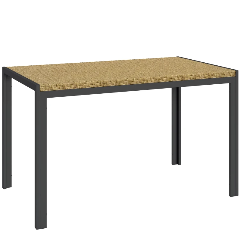 Outsunny Masă de grădină rectangulară 4 persoane din oțel și blat din rășină imitând răchita PE, dim. 120L x 70l x 72Î cm