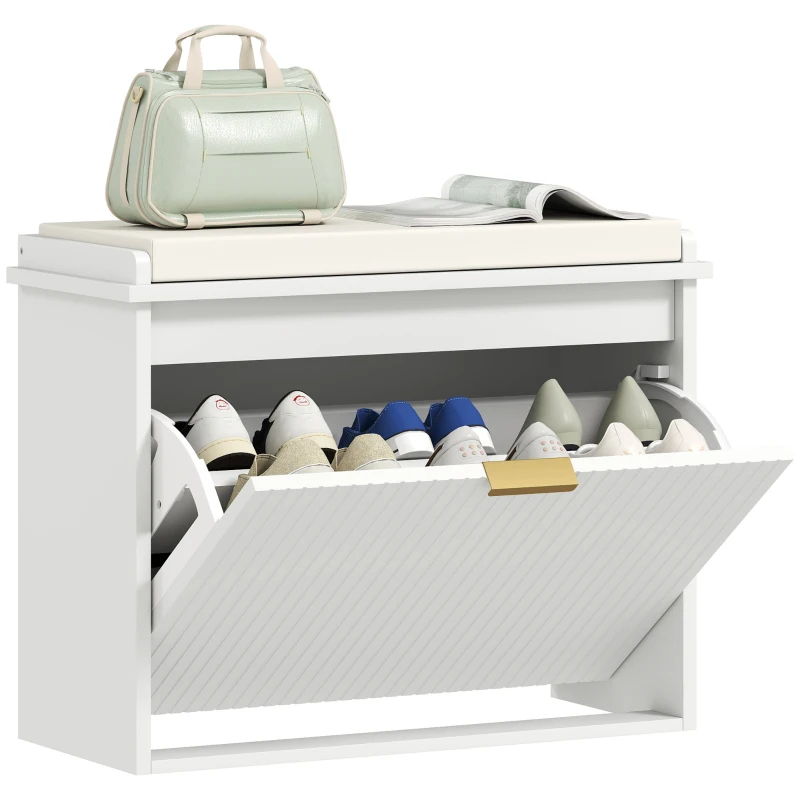 HOMCOM Banc pentru pantofi cu pernă șezut căptușit și sertar rabatabil pentru hol, cameră, 62 x 26 x 47,5 cm, alb